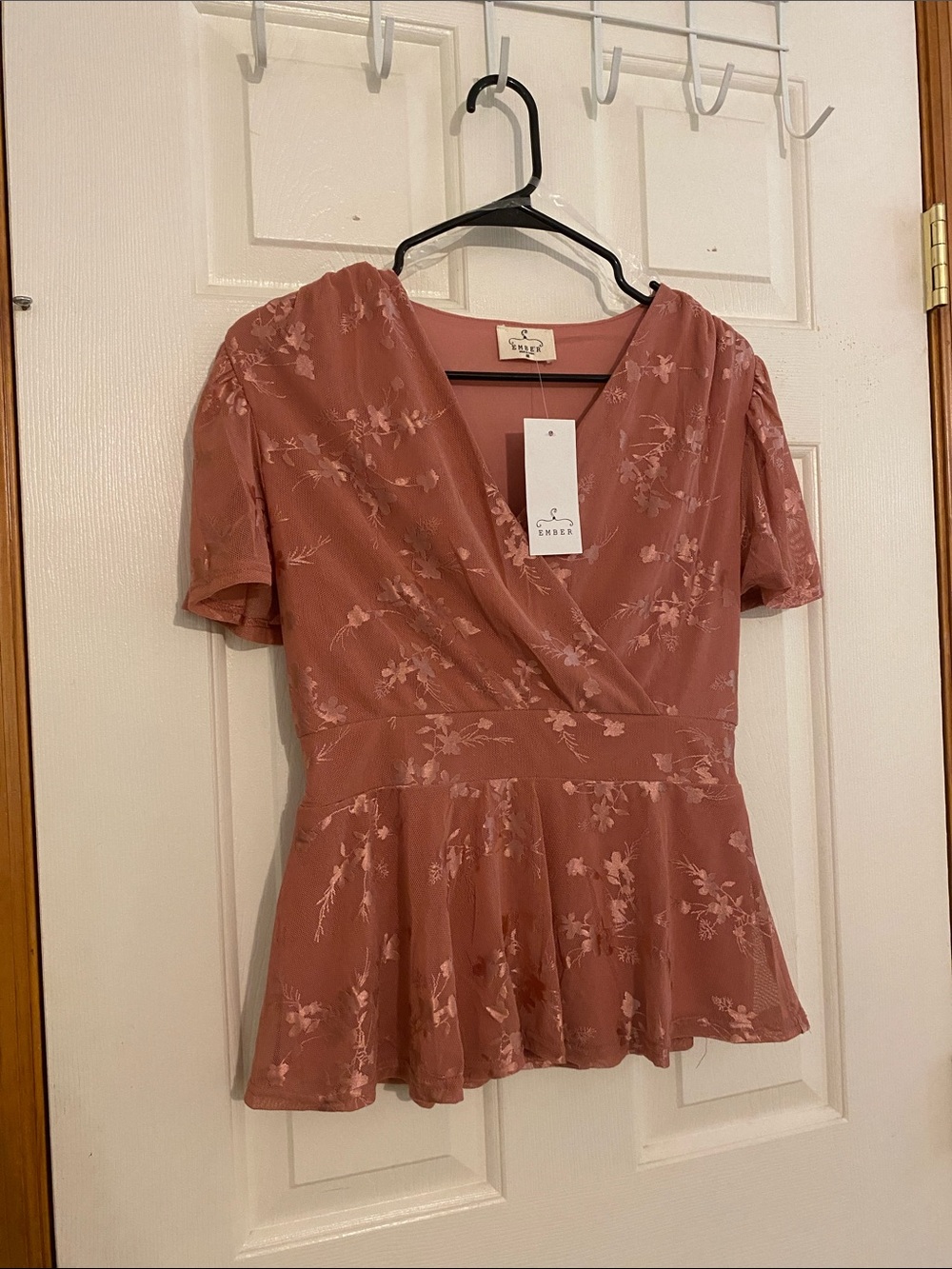Ember Dusty Rose Floral Wrap Peplum Top